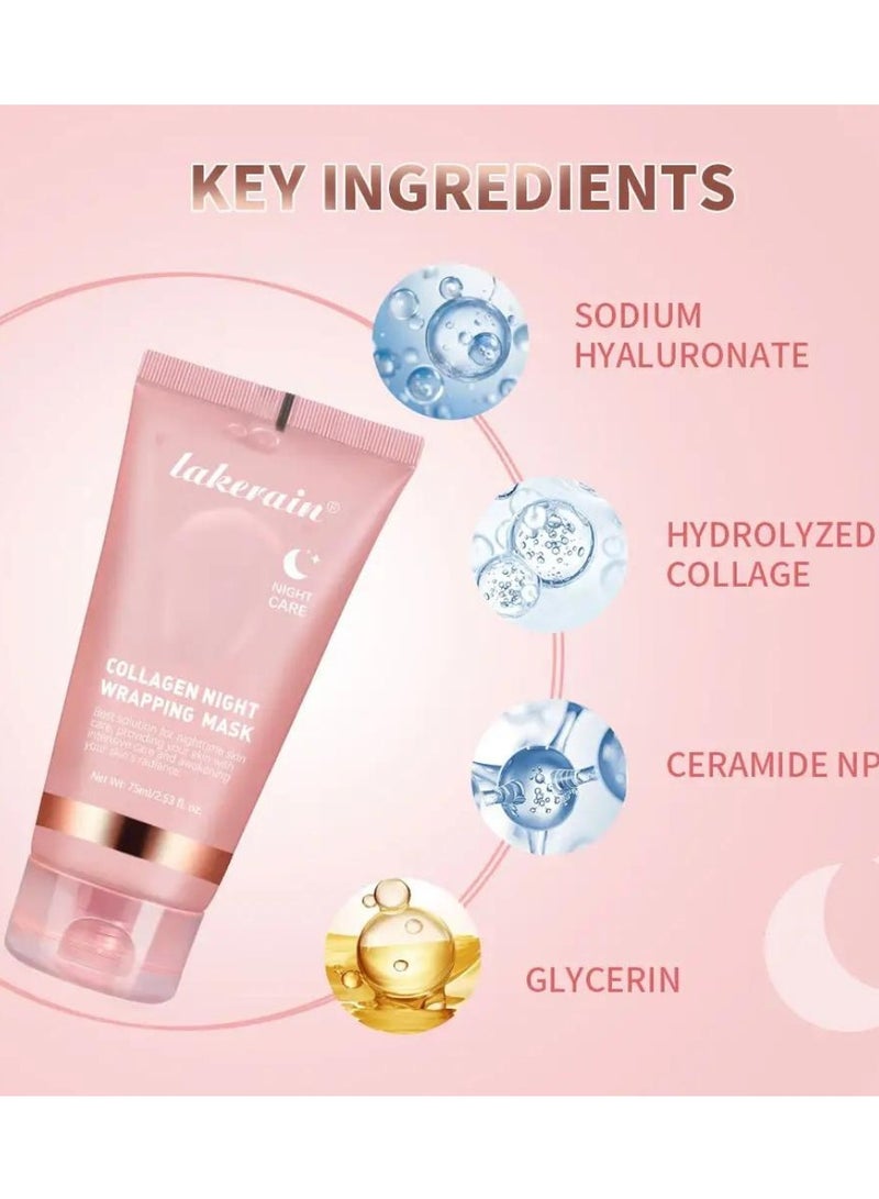 75ml Collagen Night Wrapping Mask for Skin Tone and Deep Nourishment Deeply Hydrates Skin Overnight Face Mask Collagen Mask Face Serum Deep Collagen Mask Overnight Collagen Face Mask