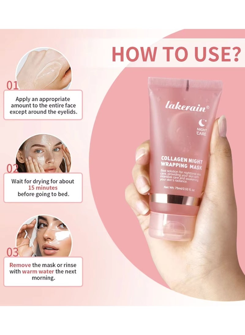 75ml Collagen Night Wrapping Mask for Skin Tone and Deep Nourishment Deeply Hydrates Skin Overnight Face Mask Collagen Mask Face Serum Deep Collagen Mask Overnight Collagen Face Mask