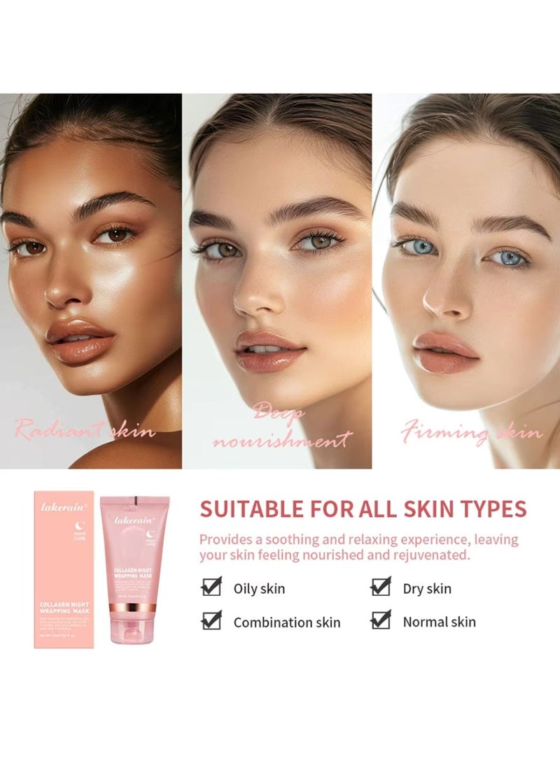 75ml Collagen Night Wrapping Mask for Skin Tone and Deep Nourishment Deeply Hydrates Skin Overnight Face Mask Collagen Mask Face Serum Deep Collagen Mask Overnight Collagen Face Mask
