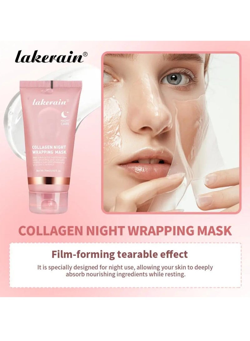 75ml Collagen Night Wrapping Mask for Skin Tone and Deep Nourishment Deeply Hydrates Skin Overnight Face Mask Collagen Mask Face Serum Deep Collagen Mask Overnight Collagen Face Mask