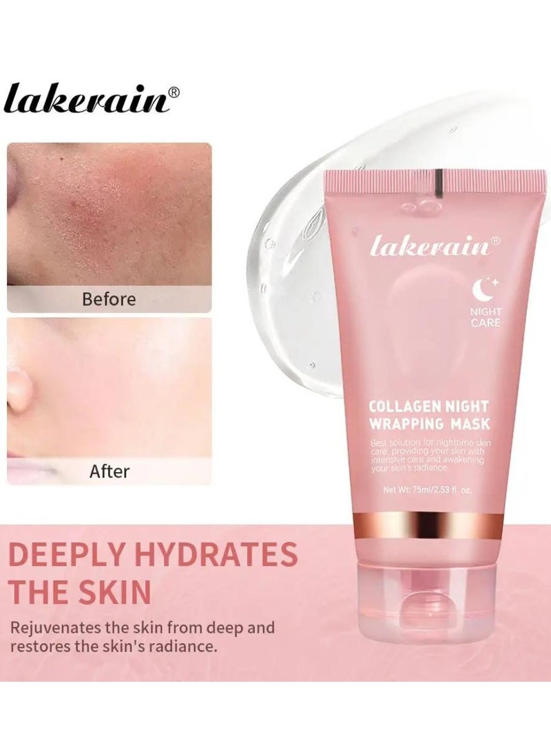 75ml Collagen Night Wrapping Mask for Skin Tone and Deep Nourishment Deeply Hydrates Skin Overnight Face Mask Collagen Mask Face Serum Deep Collagen Mask Overnight Collagen Face Mask