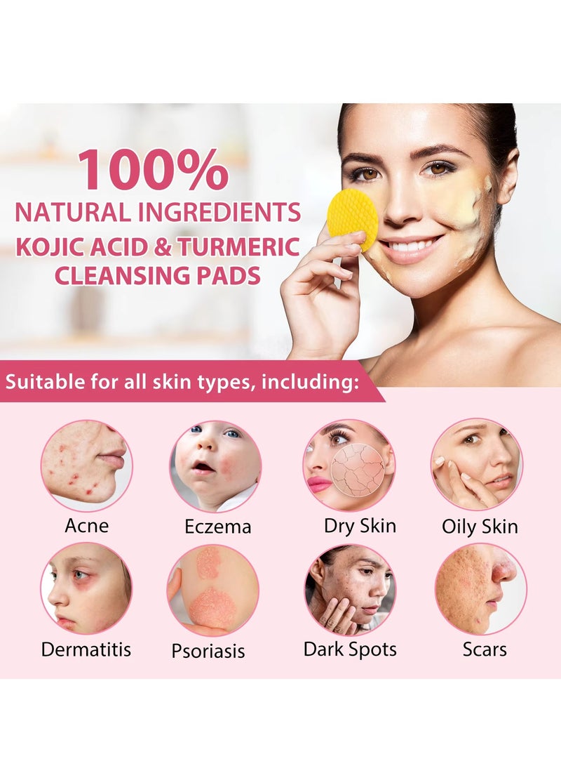 60Pcs Kojic Acid and Turmeric Cleansing Pads for Dark Spots Turmeric Kojic Acid Cleansing Pads Helps Balance Skin Oil and Water Fade Spot Remove Excess Keratin Clean Oil Refines Pores Turmeric Cleansing Pads