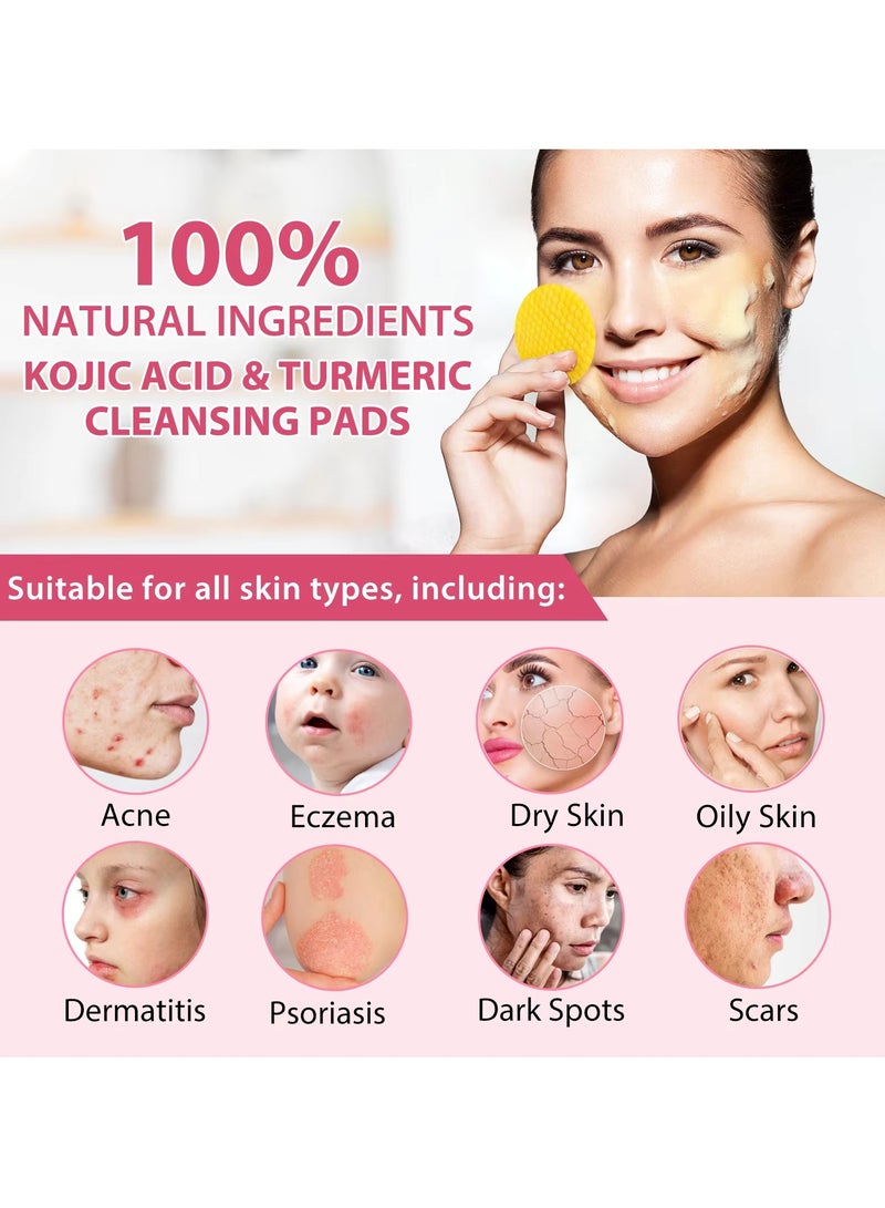 60Pcs Kojic Acid and Turmeric Cleansing Pads for Dark Spots Turmeric Kojic Acid Cleansing Pads Helps Balance Skin Oil and Water Fade Spot Remove Excess Keratin Clean Oil Refines Pores Turmeric Cleansing Pads