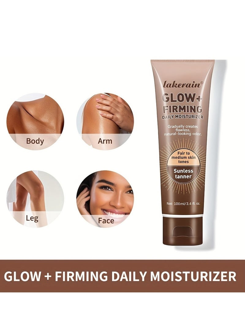 100ml Glow Firming Daily Moisturizer Natural Light Bronze Sunless Tanner Moisturizing Hydrating Nourishing Glow Tanner Fair to Medium Skin Tones Tanning Cream Moisturizer