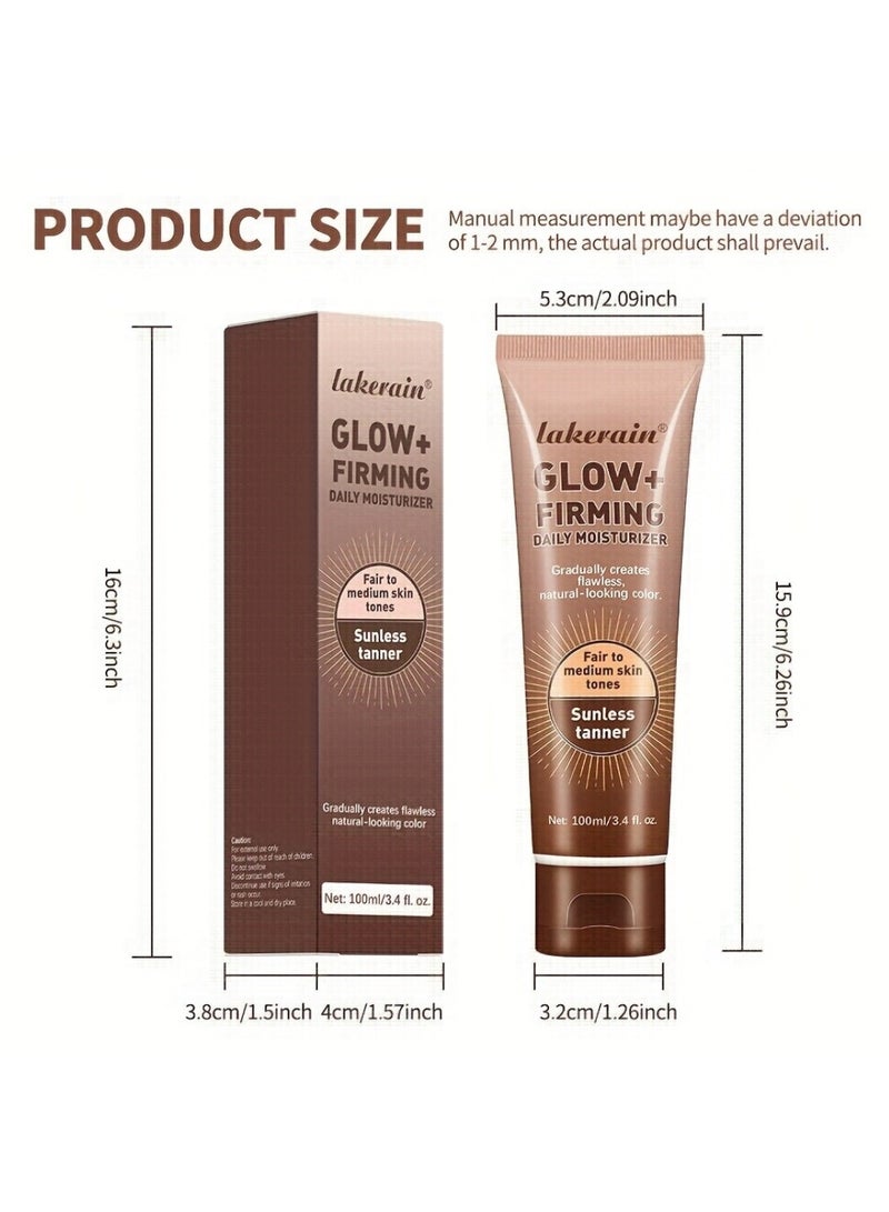 100ml Glow Firming Daily Moisturizer Natural Light Bronze Sunless Tanner Moisturizing Hydrating Nourishing Glow Tanner Fair to Medium Skin Tones Tanning Cream Moisturizer