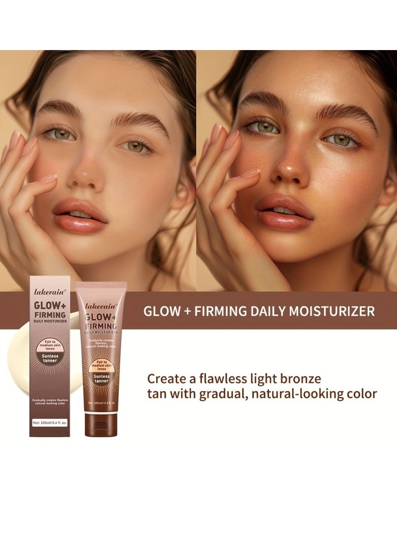 100ml Glow Firming Daily Moisturizer Natural Light Bronze Sunless Tanner Moisturizing Hydrating Nourishing Glow Tanner Fair to Medium Skin Tones Tanning Cream Moisturizer