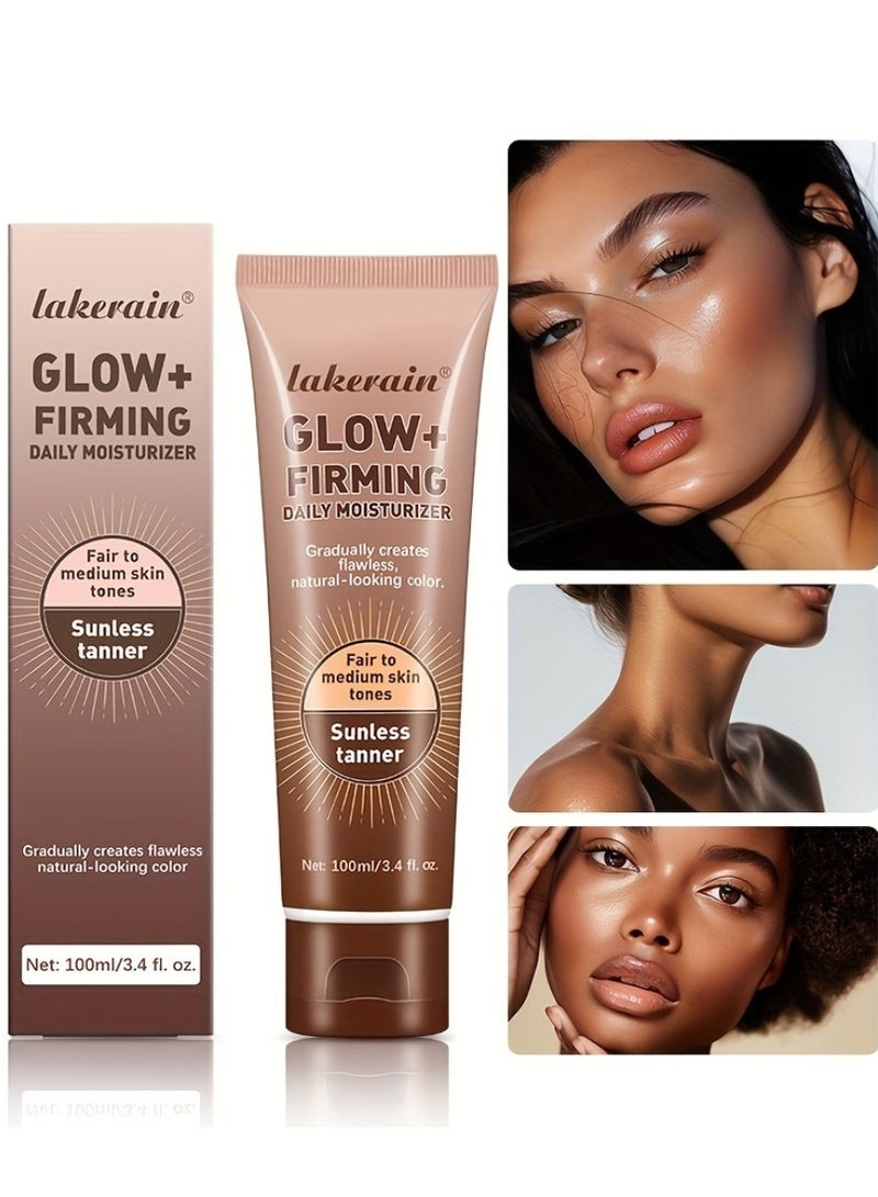 100ml Glow Firming Daily Moisturizer Natural Light Bronze Sunless Tanner Moisturizing Hydrating Nourishing Glow Tanner Fair to Medium Skin Tones Tanning Cream Moisturizer