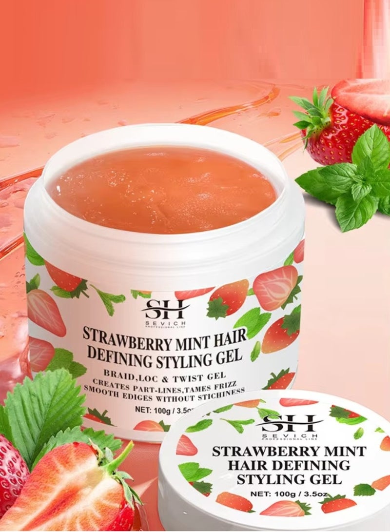 100g Strawberry Mint Hair Defining Styling Gel Braid Loc and Twist Gel Create Part Lines and Tames Frizz Moisturize Hydrate Hair and Nourish Scalp Promote Hair Growth with Batana Oil