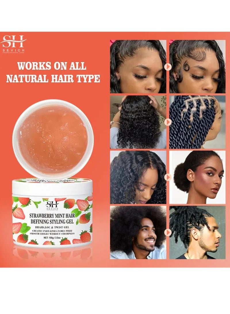 100g Strawberry Mint Hair Defining Styling Gel Braid Loc and Twist Gel Create Part Lines and Tames Frizz Moisturize Hydrate Hair and Nourish Scalp Promote Hair Growth with Batana Oil