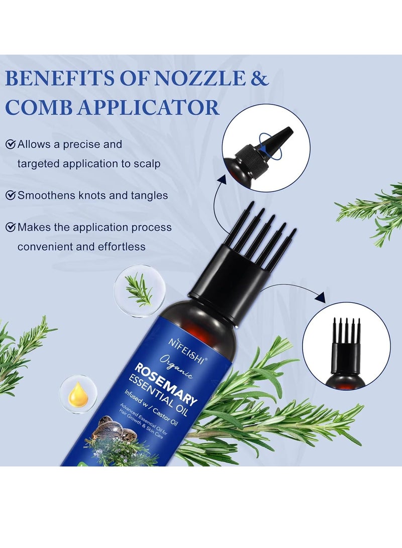 120ml Rosemary Essential Oil with Castor Oil for Hair Growth and Skin Care Improve Blood Circulation Nourish Scalp & Prevent Hair Breakage Pure Organic Rosemary Essential Oil Infused with Castor Oil