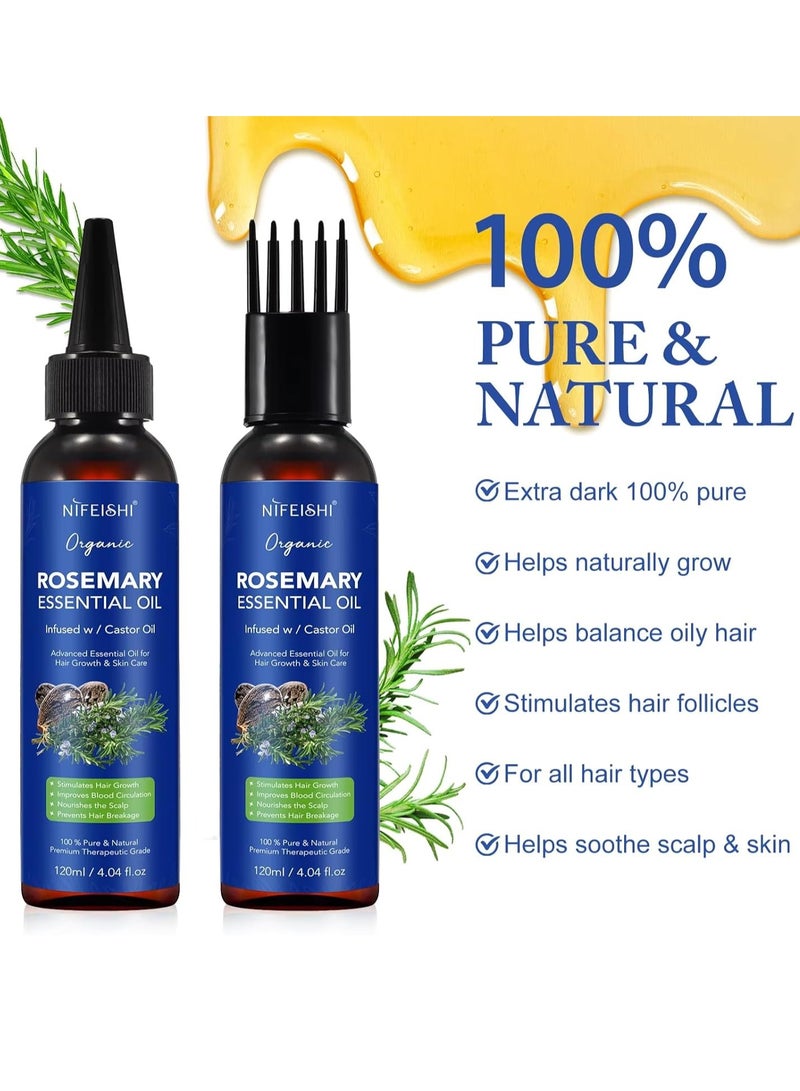 120ml Rosemary Essential Oil with Castor Oil for Hair Growth and Skin Care Improve Blood Circulation Nourish Scalp & Prevent Hair Breakage Pure Organic Rosemary Essential Oil Infused with Castor Oil