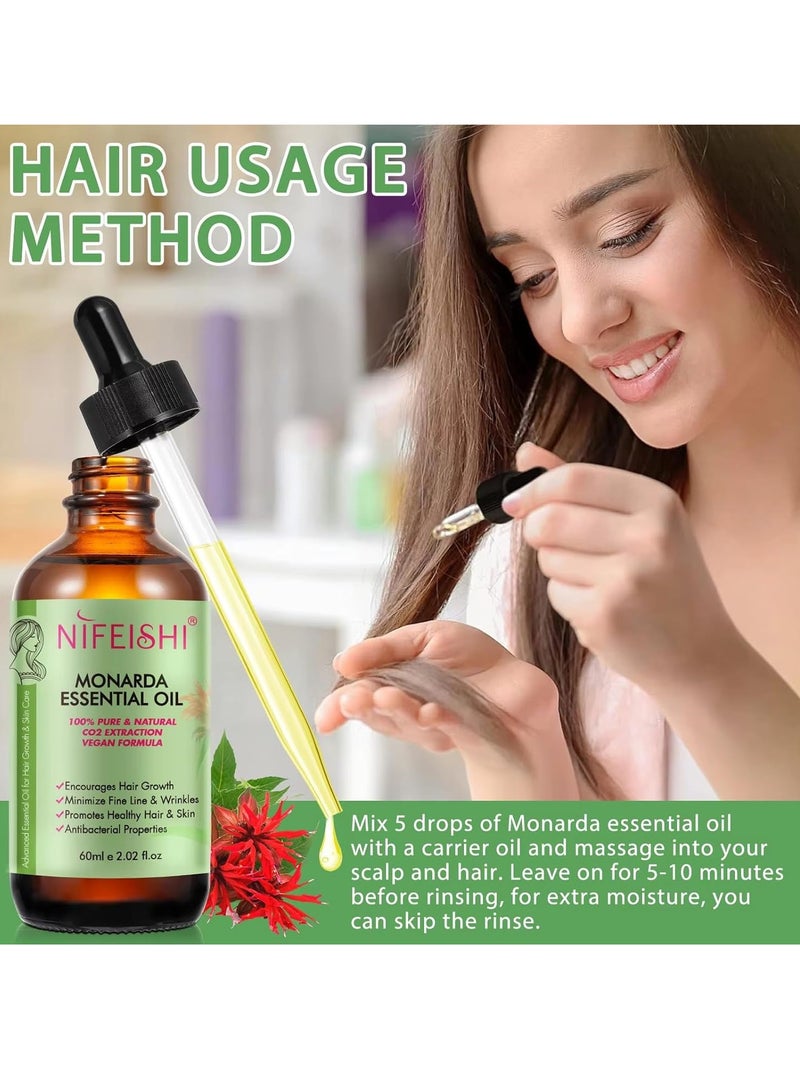 60ml Monarda Essential Oil for Hair Growth Hair Growth and Skin Reduce Fine Lines and Wrinkles Hair Eyelash Eyebrow Growth and Antibacterial Pure Natural Co2 Extraction Monarda Hair Oil Skin Care Oil