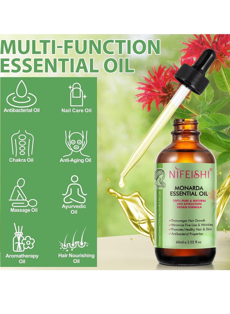 60ml Monarda Essential Oil for Hair Growth Hair Growth and Skin Reduce Fine Lines and Wrinkles Hair Eyelash Eyebrow Growth and Antibacterial Pure Natural Co2 Extraction Monarda Hair Oil Skin Care Oil