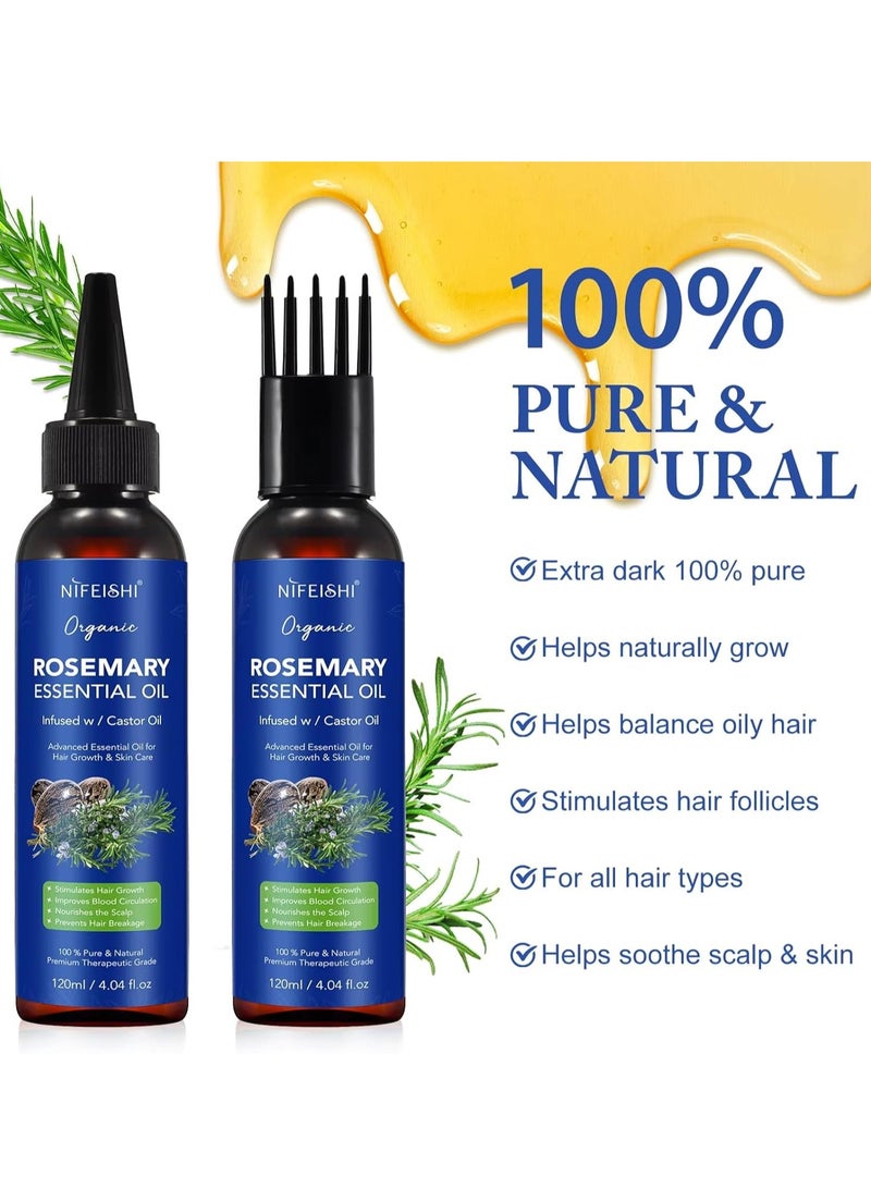 120ml Rosemary Essential Oil with Castor Oil for Hair Growth and Skin Care Improve Blood Circulation Nourish Scalp & Prevent Hair Breakage Pure Organic Rosemary Essential Oil Infused with Castor Oil