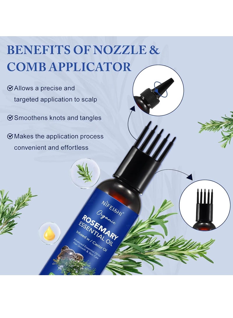 120ml Rosemary Essential Oil with Castor Oil for Hair Growth and Skin Care Improve Blood Circulation Nourish Scalp & Prevent Hair Breakage Pure Organic Rosemary Essential Oil Infused with Castor Oil