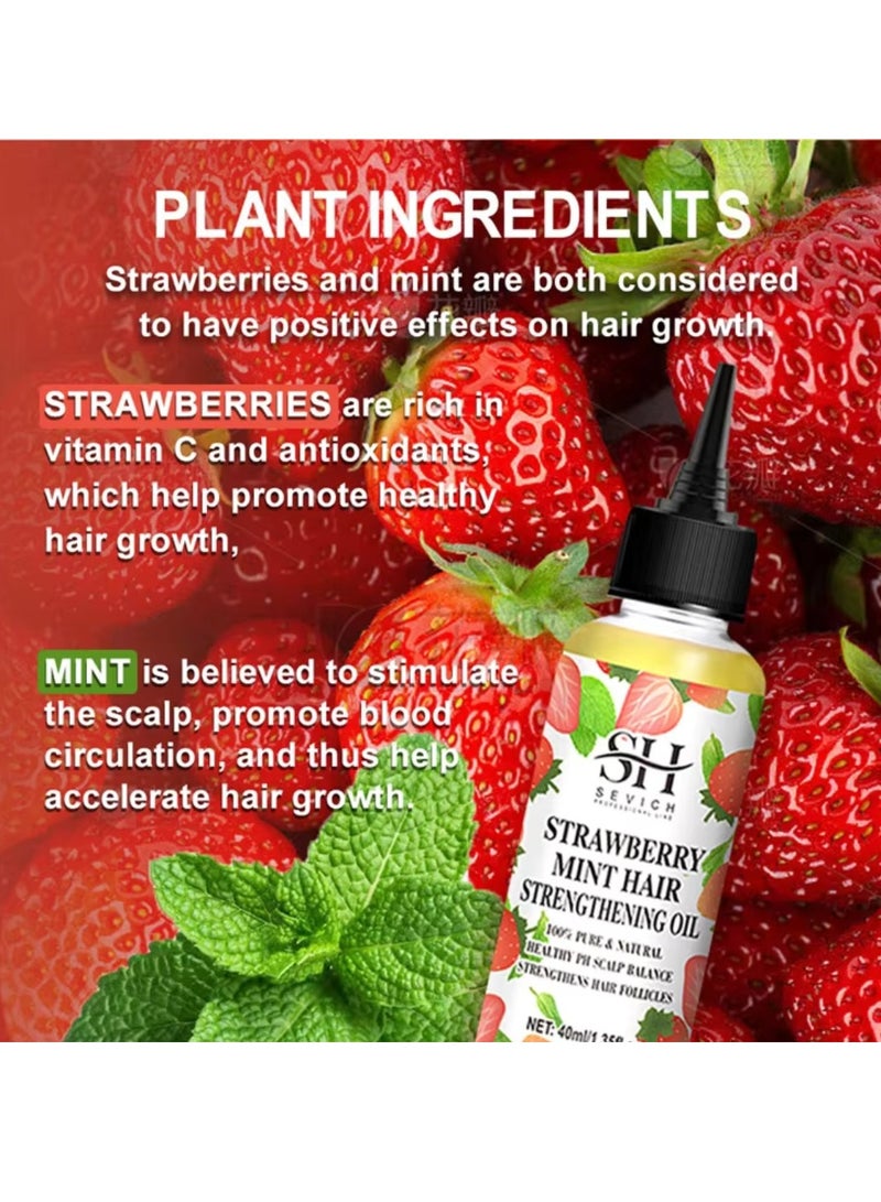 Strawberry Mint Hair Strengthening Oil Pure and Natural Healthy PH Scalp Balance Strengthens Hair Follicles and Hair Growth with Batana Oil Moisturizing Hydrating Nourish Hair Oil 40ml