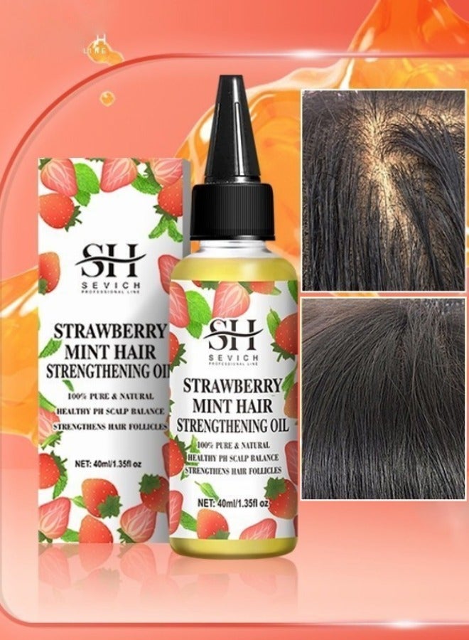 Strawberry Mint Hair Strengthening Oil Pure and Natural Healthy PH Scalp Balance Strengthens Hair Follicles and Hair Growth with Batana Oil Moisturizing Hydrating Nourish Hair Oil 40ml