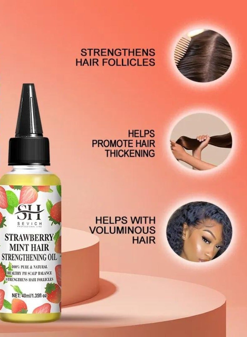 Strawberry Mint Hair Strengthening Oil Pure and Natural Healthy PH Scalp Balance Strengthens Hair Follicles and Hair Growth with Batana Oil Moisturizing Hydrating Nourish Hair Oil 40ml