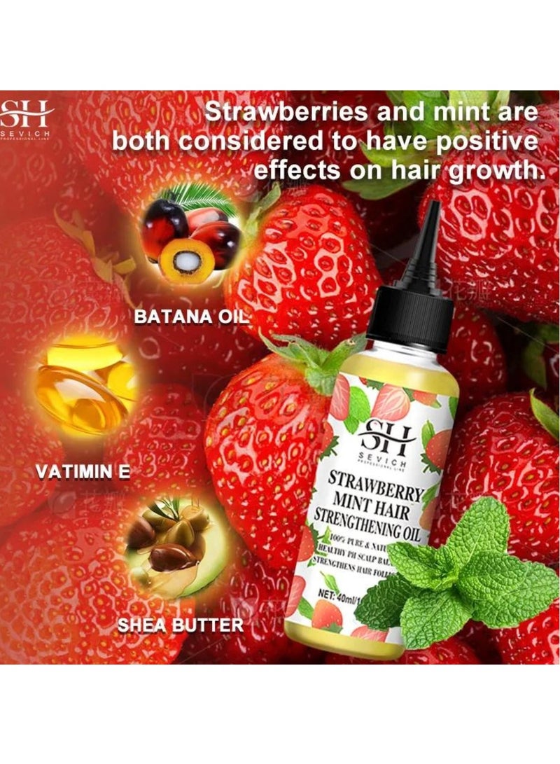 Strawberry Mint Hair Strengthening Oil Pure and Natural Healthy PH Scalp Balance Strengthens Hair Follicles and Hair Growth with Batana Oil Moisturizing Hydrating Nourish Hair Oil 40ml