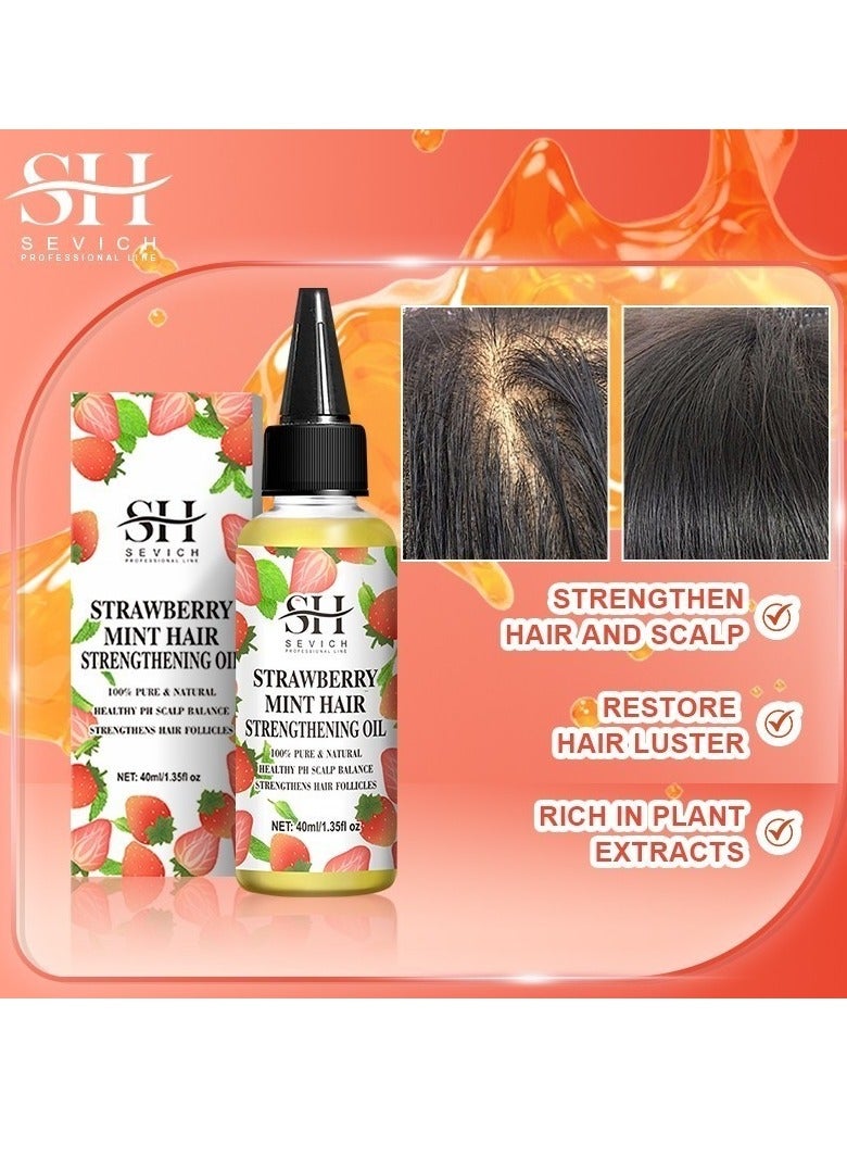 Strawberry Mint Hair Strengthening Oil Pure and Natural Healthy PH Scalp Balance Strengthens Hair Follicles and Hair Growth with Batana Oil Moisturizing Hydrating Nourish Hair Oil 40ml