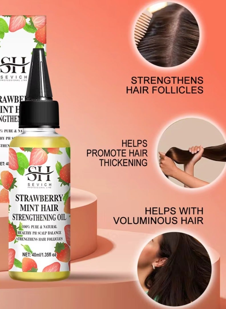 Strawberry Mint Hair Strengthening Oil Pure and Natural Healthy PH Scalp Balance Strengthens Hair Follicles and Hair Growth with Batana Oil Moisturizing Hydrating Nourish Hair Oil 40ml