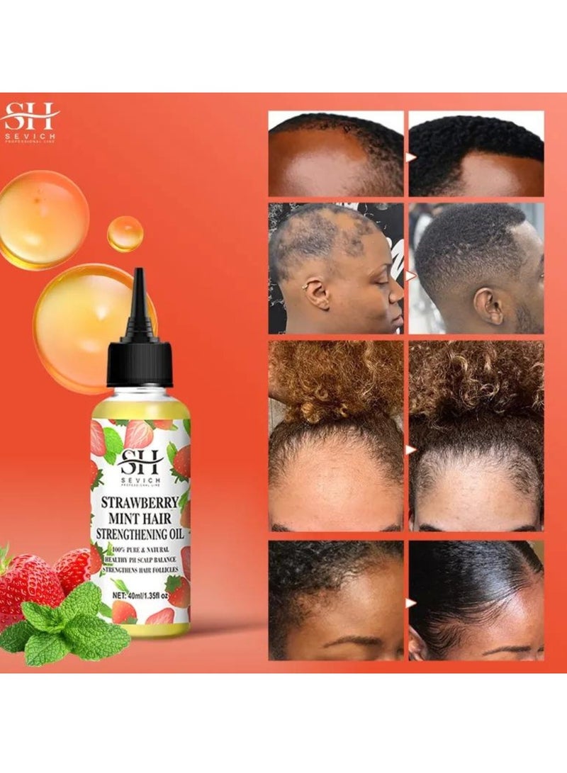 Strawberry Mint Hair Strengthening Oil Pure and Natural Healthy PH Scalp Balance Strengthens Hair Follicles and Hair Growth with Batana Oil Moisturizing Hydrating Nourish Hair Oil 40ml