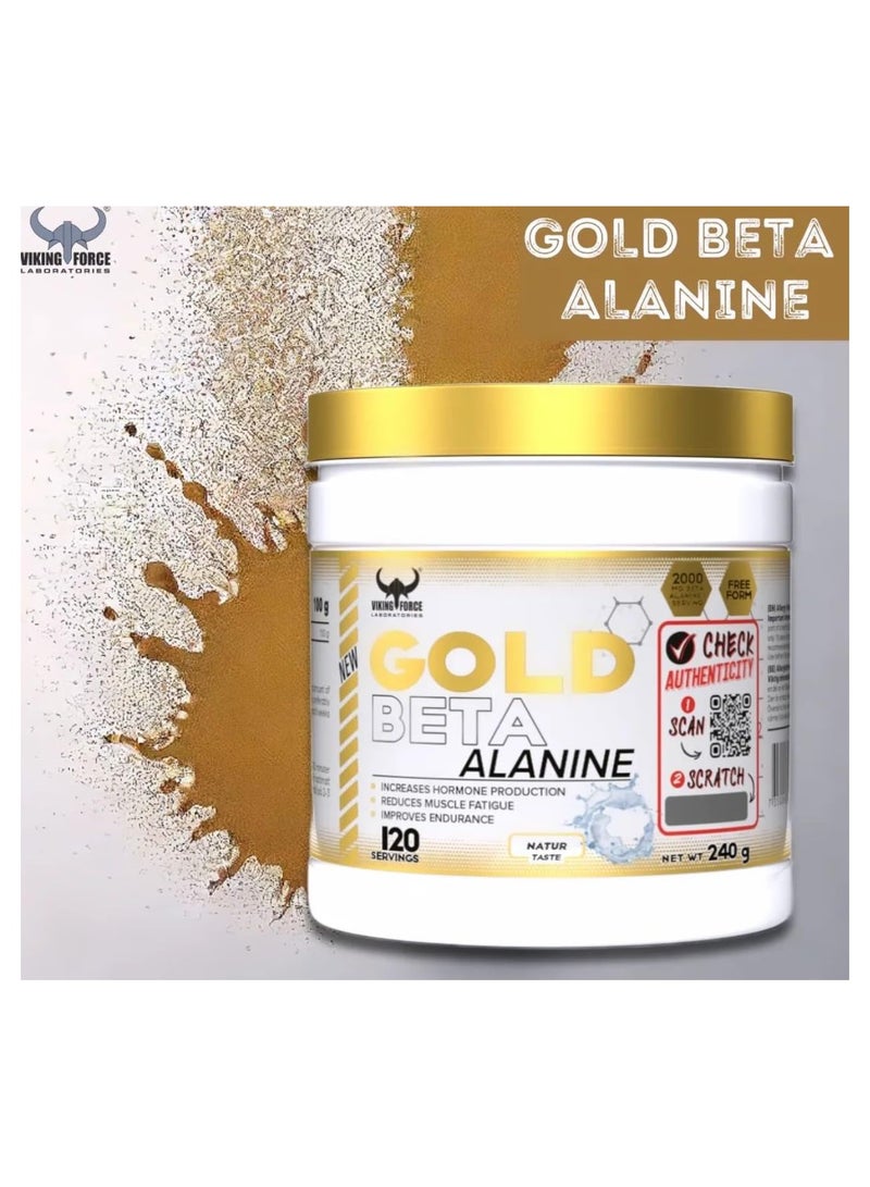 Gold Beta Alanine - 240g, Natural Flavor Pre-workout Endurance Booster - 120 Servings Supports Muscle Stamina & Performance