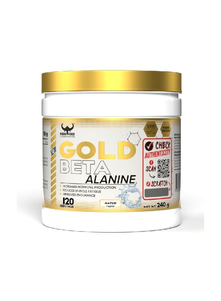 Gold Beta Alanine - 240g, Natural Flavor Pre-workout Endurance Booster - 120 Servings Supports Muscle Stamina & Performance