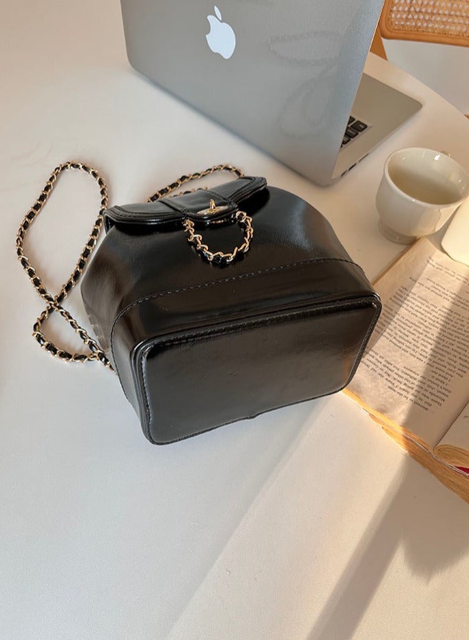 2024 New Arrival: Black Chanel-Inspired Mini Chain Backpack - Crafted in Wax Leather, Perfect for Everyday Elegance