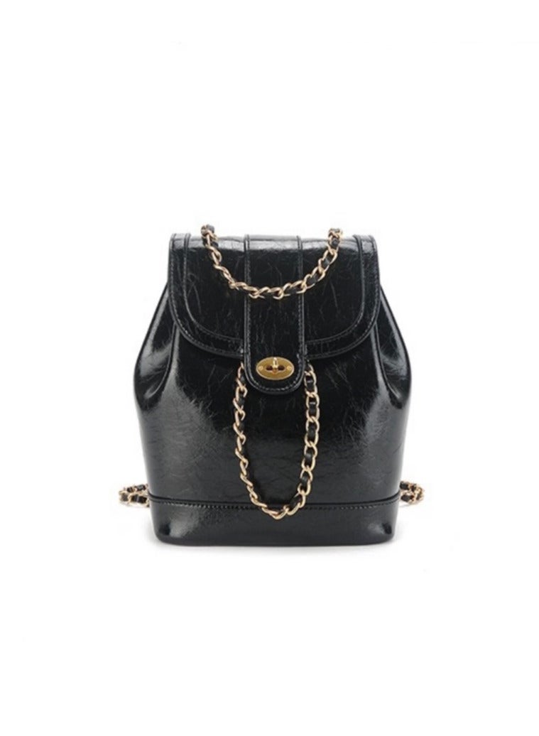 2024 New Arrival: Black Chanel-Inspired Mini Chain Backpack - Crafted in Wax Leather, Perfect for Everyday Elegance