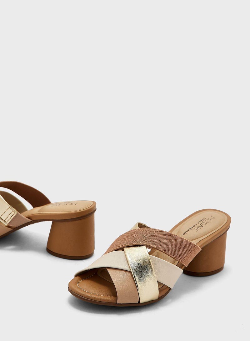 Multi Strap Mid Heel Sandals