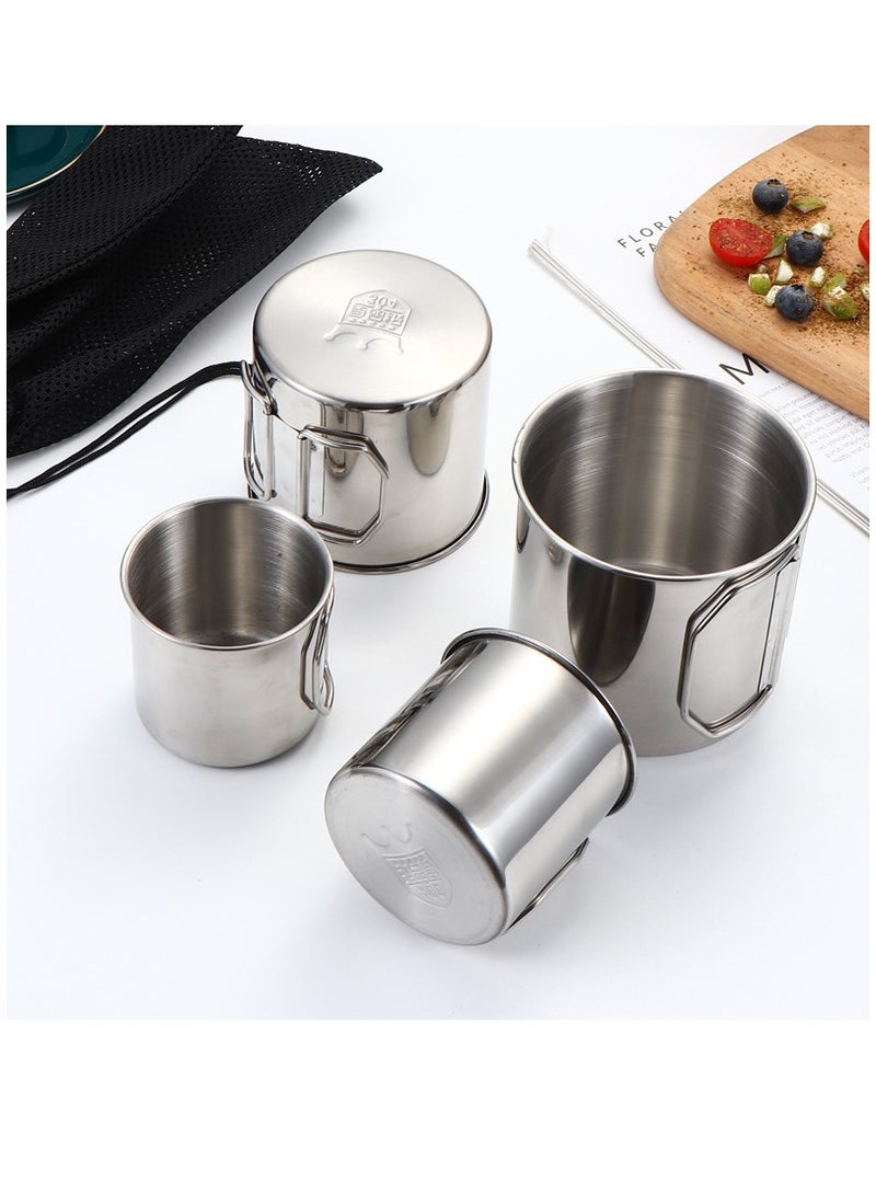 4 Piece Stainless Steel Camping Cup Set Small Cup 3, Medium Cup 3.3, Large Cup 3.7, Extra Large 4inch