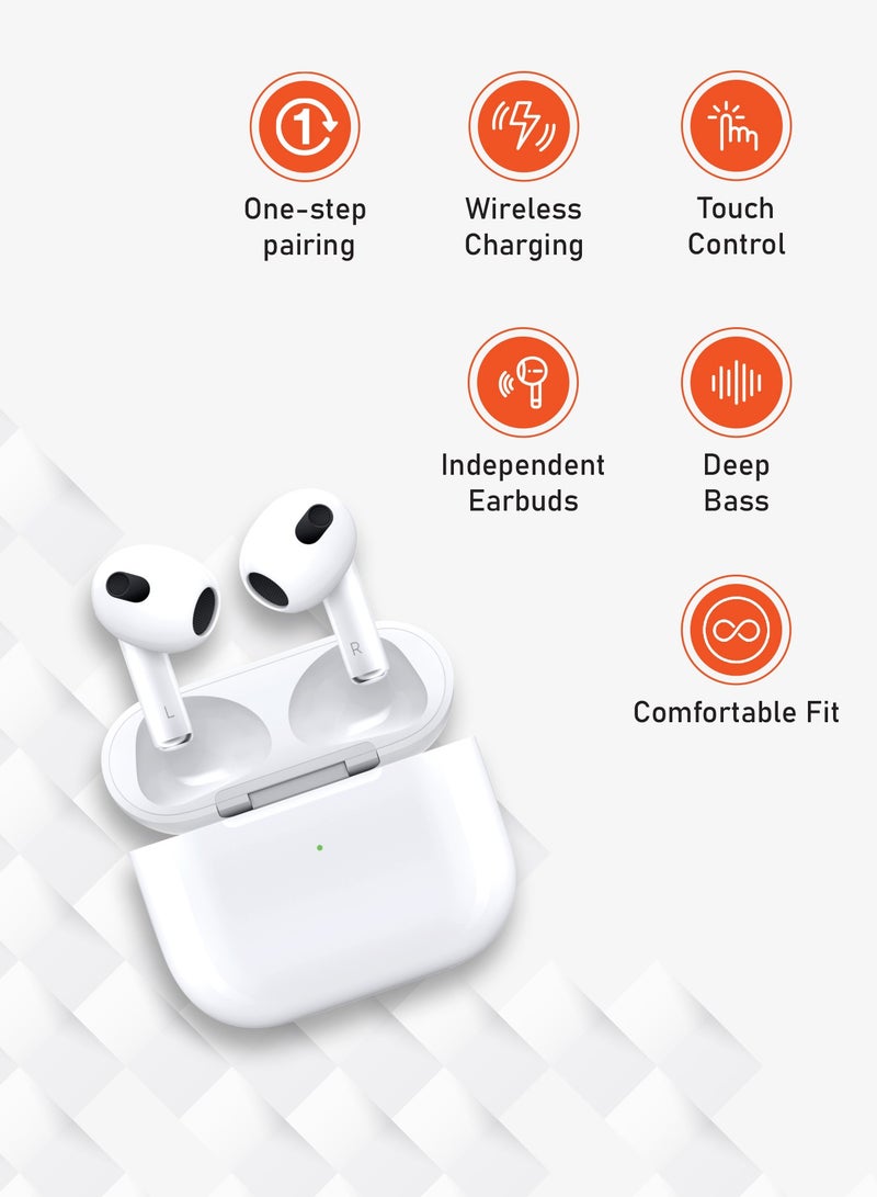 Deep Bass Wireless Earbuds 3, 20 H Total Working Time Independent Earbuds Wireless Charging with Touch Control Bluetooth 5.2 Connectivity - White