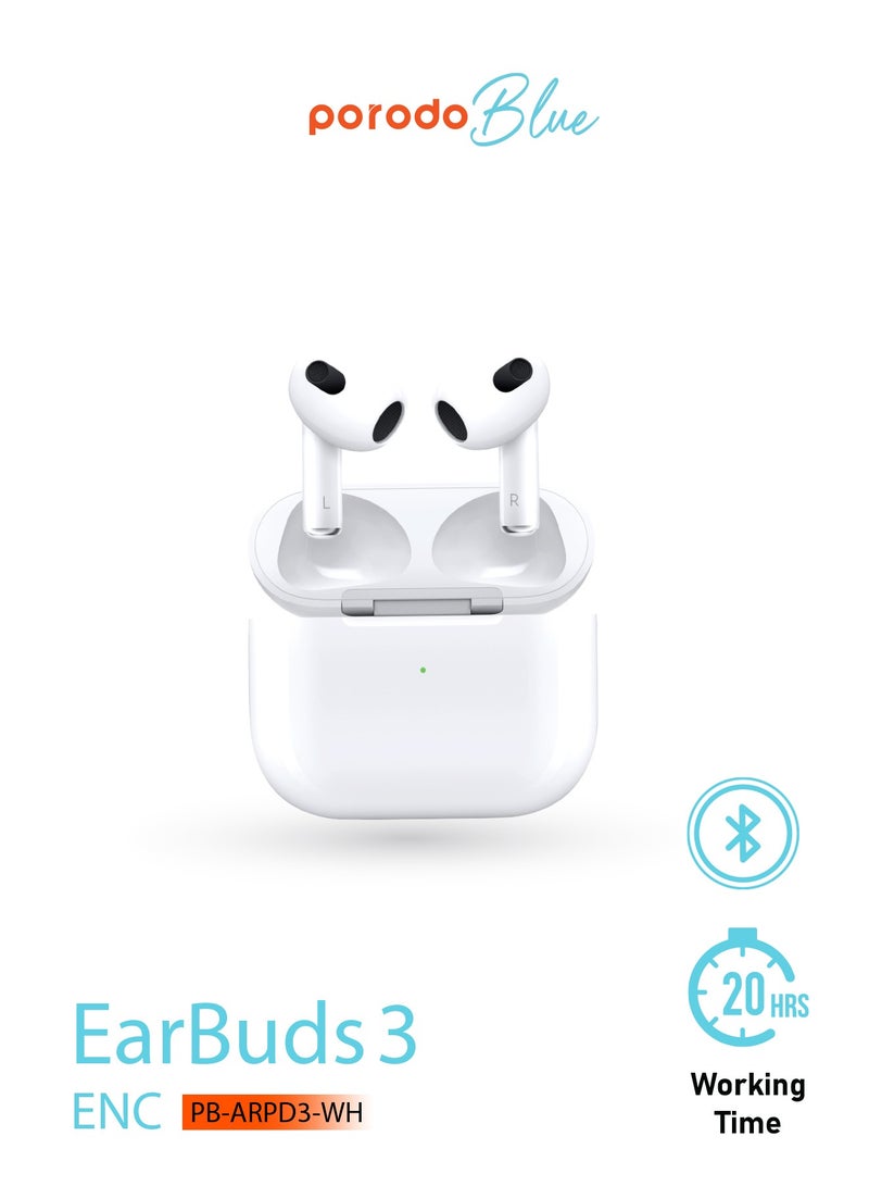 Deep Bass Wireless Earbuds 3, 20 H Total Working Time Independent Earbuds Wireless Charging with Touch Control Bluetooth 5.2 Connectivity - White