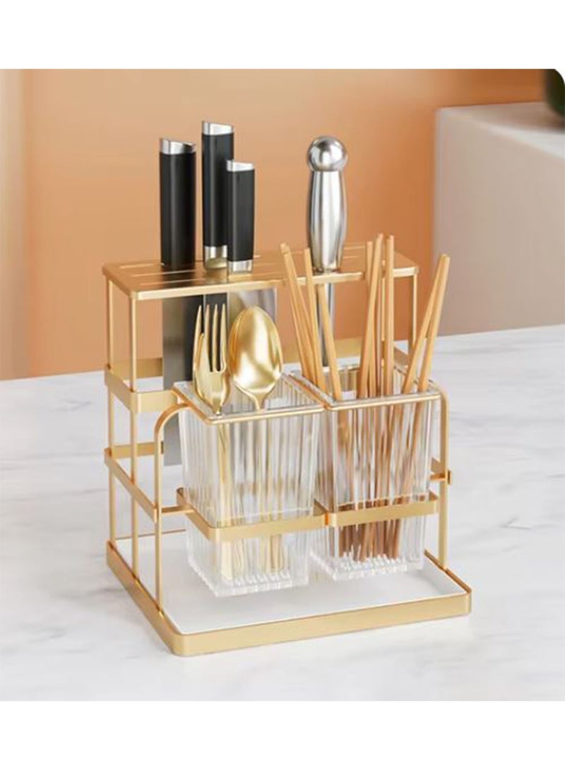 Acrylic Kitchen Utensil Drying Rack Cutlery Storage Box with Drain Hole Multifunctional Kitchen Chopsticks Holder and Drainer for Forks Spoons Knives and Chopsticks