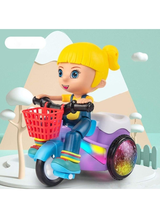 Stunt Bicycle Bump and Go Toy with 4D Lights Dancing Toy Battery Operated Toy Stunt Tricycle Bump (Girl).