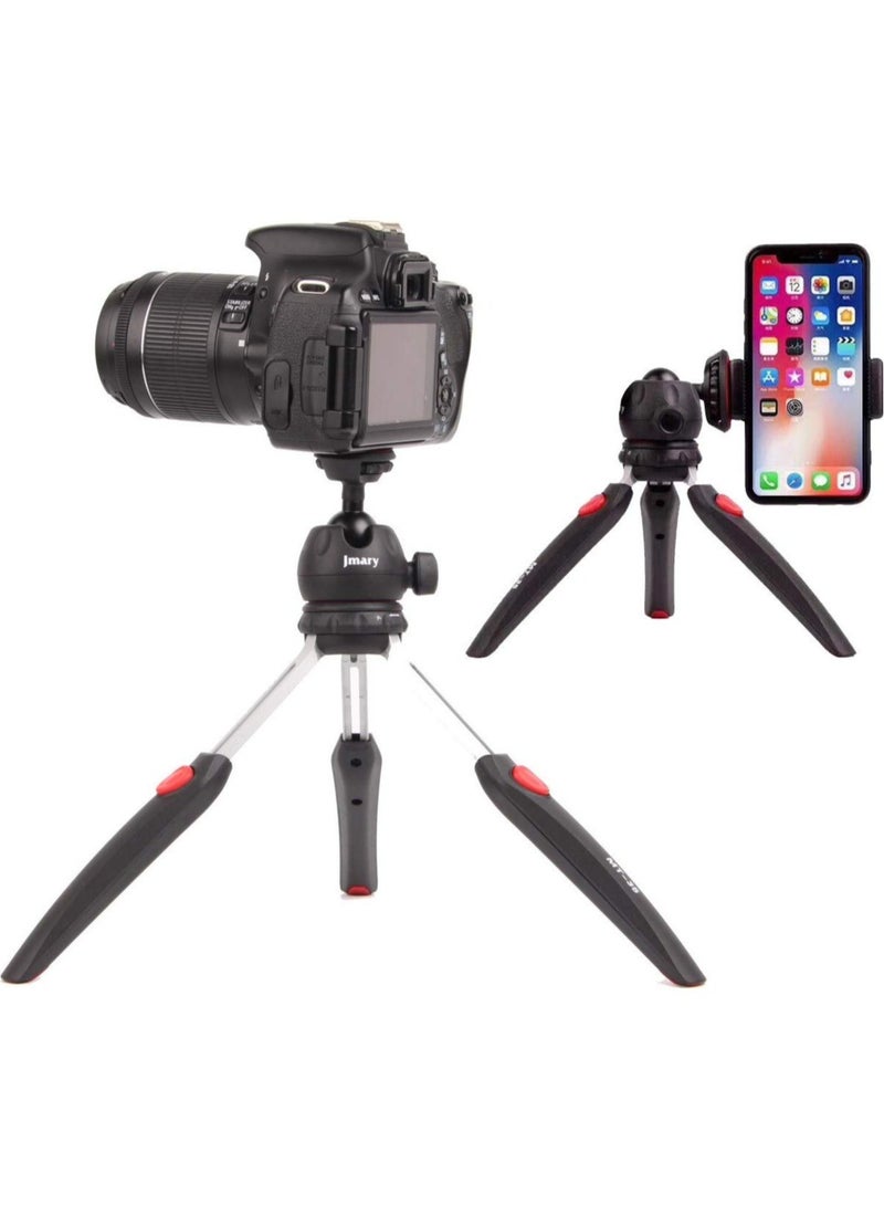 Jmary MT-35 Portable Tabletop Tripod - Foldable & Extendable Stand for Mobile Phones, DSLRs, and Digital Cameras with Universal Holder (Black)