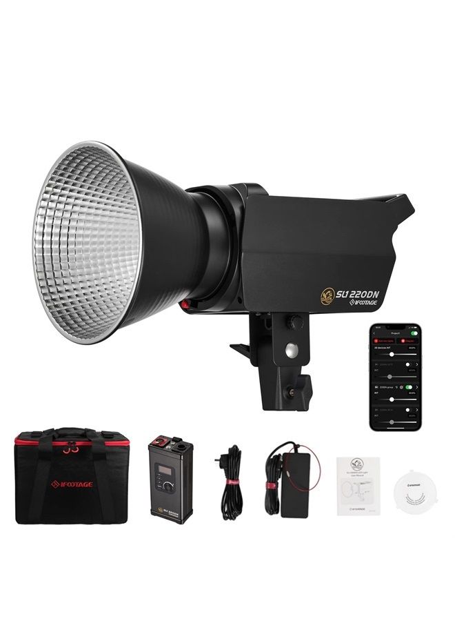SL1 220DN LED Video Light，Continuous LED Lighting with 5600k Daylight,CRI 98+,Brightness 42000lux @ 1m ，8 Light Effects，APP Control,for Professional Video Recording