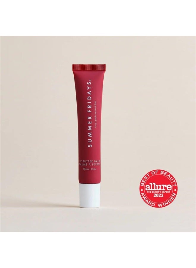 Lip Butter Balm - Conditioning Lip Mask and Lip Balm for Instant Moisture, Shine and Hydration - Sheer-Tinted, Soothing Lip Care - Cherry (.5 Oz)