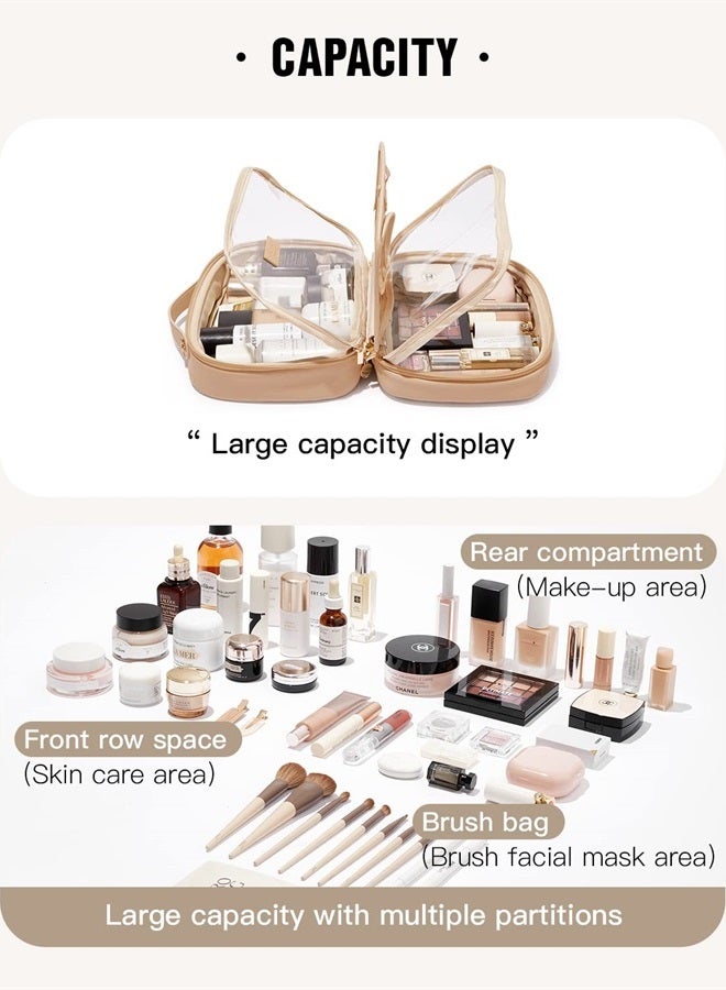 Checkered Makeup Bag, Waterproof Travel Cosmetic Bags for Women, Large Capacity PU Leather Make Up Organizer with Portable and Stylish (Checkered-White)