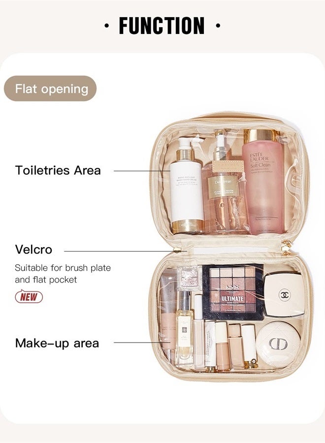 Checkered Makeup Bag, Waterproof Travel Cosmetic Bags for Women, Large Capacity PU Leather Make Up Organizer with Portable and Stylish (Checkered-White)