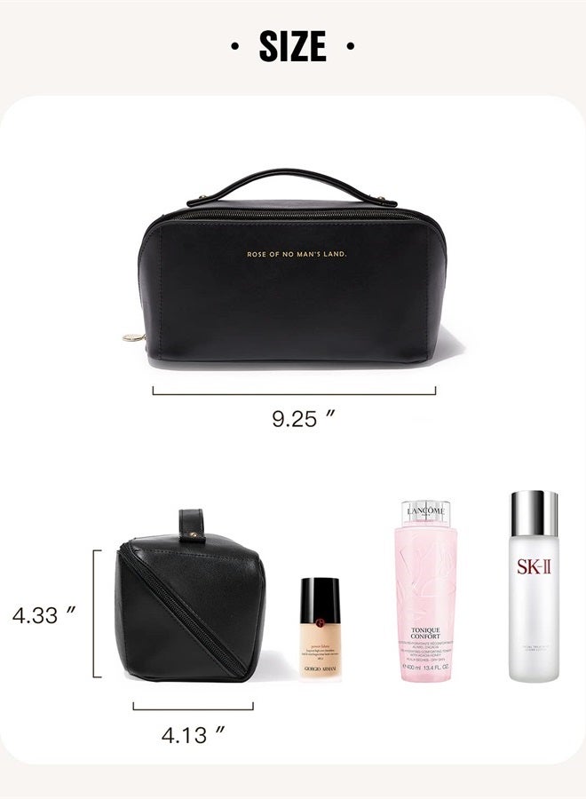 Travel Makeup Bag,Large Capacity Cosmetic Bags for Women,Waterproof Portable Pouch Open Flat Toiletry Bag Make up Organizer with Divider and Handle (Black)