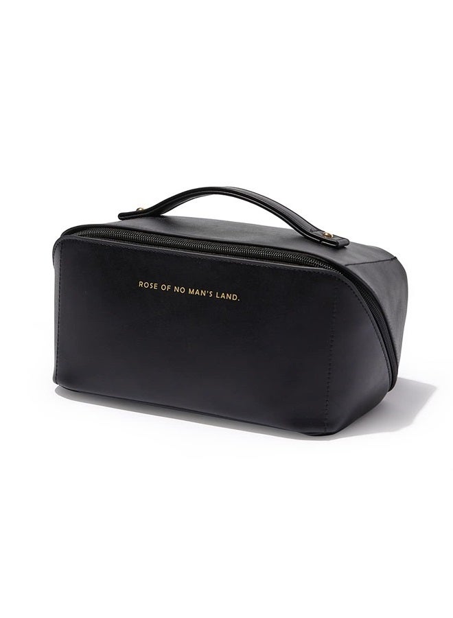Travel Makeup Bag,Large Capacity Cosmetic Bags for Women,Waterproof Portable Pouch Open Flat Toiletry Bag Make up Organizer with Divider and Handle (Black)