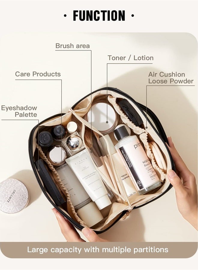 Travel Makeup Bag,Large Capacity Cosmetic Bags for Women,Waterproof Portable Pouch Open Flat Toiletry Bag Make up Organizer with Divider and Handle (Black)