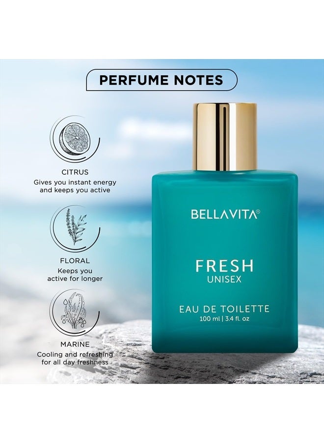 Fresh (3.4 fl. oz.) Eau de Toilette for women with Bergamot, Lavender, Ylang-Ylang | Premium perfume imported from Italy and France | Long-lasting perfume