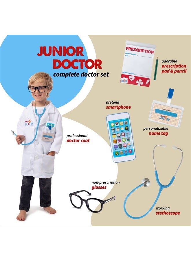Doctor Kit for Kids for Kids Ages 3-7, Complete Kids Doctor Kit Includes Kids Doctor Coat, Real Stethoscope, Toy Phone, Eyeglasses, Prescription Pad & Pencil - Pretend Play Doctor Set