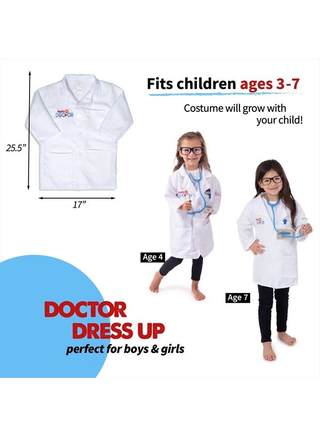 Doctor Kit for Kids for Kids Ages 3-7, Complete Kids Doctor Kit Includes Kids Doctor Coat, Real Stethoscope, Toy Phone, Eyeglasses, Prescription Pad & Pencil - Pretend Play Doctor Set