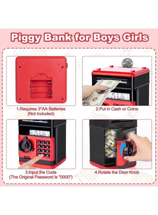 Children Toy for 5-7 Year Old Girls,Piggy Banks Toy for 8-16 Year Old Girls Boys Birthday Toy Gifts ,Coin ATM Electronic Piggy Banks Great Christmas Ideas for Kids Red