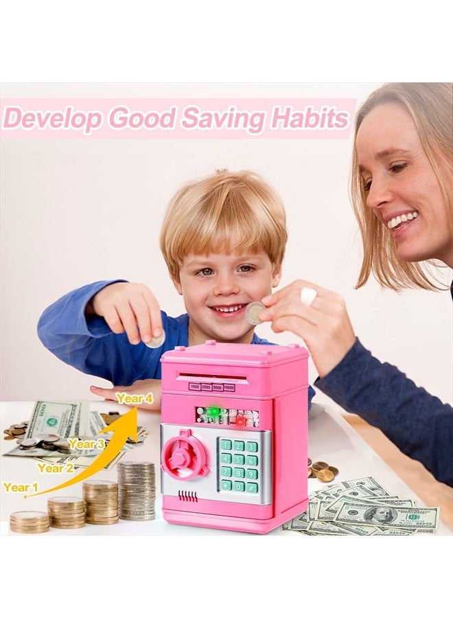 Piggy Bank for Girls 4-11 Years Old,Kids Safe Bank for Boys Christmas Birthday Gifts Toy for Kids Electronic ATM Money Bank for Adults Money Saving Box Safe Coin Bank Toy Kids Toys Pink