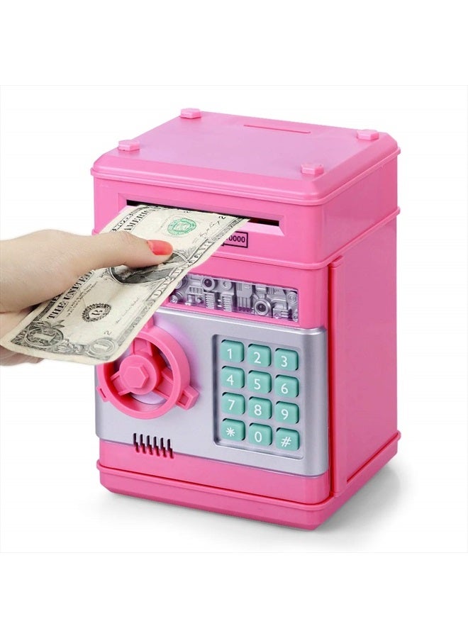 Piggy Bank for Girls 4-11 Years Old,Kids Safe Bank for Boys Christmas Birthday Gifts Toy for Kids Electronic ATM Money Bank for Adults Money Saving Box Safe Coin Bank Toy Kids Toys Pink